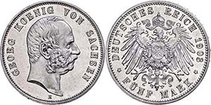 Saxony 5 Mark, 1903, Georg, slightly rubbed, ... 