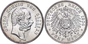 Saxony 5 Mark, 1904, Georg, on his Death, ... 