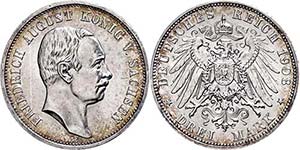 Saxony 3 Mark, 1908, Friedrich August III., ... 