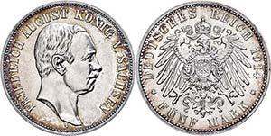 Saxony 5 Mark, 1914, Friedrich August III., ... 