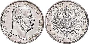 Saxony-Altenburg 5 Mark, 1901, Ernst I., ... 