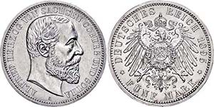 Saxony-Coburg and Gotha 5 Mark, 1895, ... 