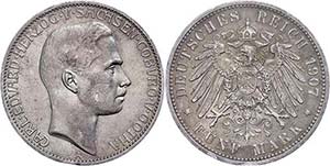 Saxony-Coburg and Gotha 5 Mark, 1907, Carl ... 