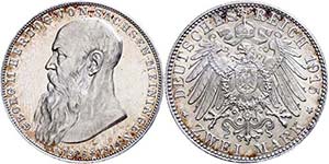 Saxony-Meiningen 2 Mark, 1915, Georg II. On ... 