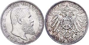 Württemberg 5 Mark, 1913, Wilhelm II., ... 