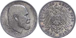 Württemberg 3 Mark, 1916, Wilhelm II., to ... 