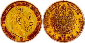 Preußen Goldmünzen 5 Mark, 1877, B, ... 