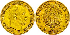 Prussia 5 Mark, 1877, C, Wilhelm I., very ... 