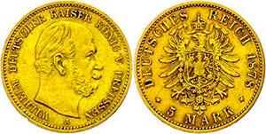 Preußen Goldmünzen 5 Mark, 1878, A, ... 