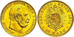 Prussia 10 Mark, 1874, A, Wilhelm I., ... 