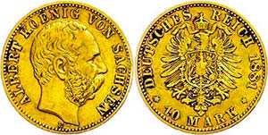 Saxony 10 Mark, 1881, Albert, ss. J. 261;