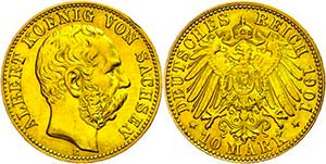 Sachsen 10 Mark, 1901, Albert, kl. Rf., ... 