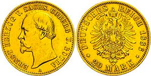 Saxony-Coburg and Gotha 20 Mark, 1886, Ernst ... 