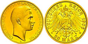 Saxony-Coburg and Gotha 20 Mark, 1905, Carl ... 