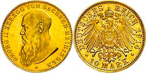 Saxony-Meiningen 10 Mark, 1914, Georg II., ... 