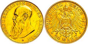 Sachsen-Meiningen 20 Mark, 1910, Georg II., ... 