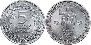 Coins Weimar Republic 5 Reichmark, 1925, ... 