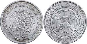 Münzen Weimar 5 Reichsmark, 1929, Eichbaum, ... 