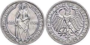 Münzen Weimar 3 Reichsmark, 1928, Naumburg, ... 