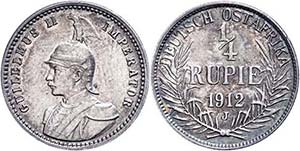 Coins German Colonies DOA, 1/4 Rupee, 1912, ... 