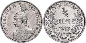 Coins German Colonies DOA. 1/2 Rupee, 1913, ... 
