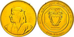Bahrain 10 Dinars, Gold, 1968, Fb. 1, edge ... 