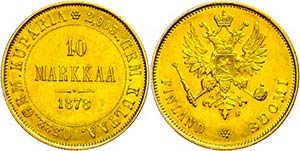 Finland 10 Markkaa, Gold, 1878, Alexander ... 