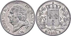 Frankreich 5 Francs, 1821, Louis XVIII., A ... 
