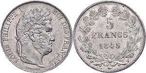 France 5 Franc, 1845, Louis Philippe I., W ... 