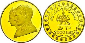 Iran 2000 Rials, Gold, 1971, 2500 Jahre ... 