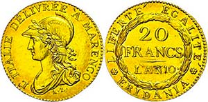 Italy Piedmont, Subalpine Republic, 20 Franc ... 