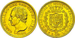 Italy Sardinia, 80 liras, Gold, 1828, Karl ... 
