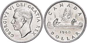 Canada 1 Dollar, silver, 1948, George VI, ... 