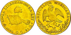 Coins Mexiko 8 Escudos, Gold, 1854, CG, Fb. ... 