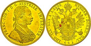 Old Austria Coins until 1918 4 ducat, 1909, ... 