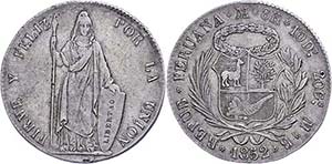 Peru 8 Real, 1852, Lima, MB, KM 142.10, ss. ;