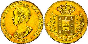 Portugal 4 Escudos (Peca), Gold, 1834, Mary ... 