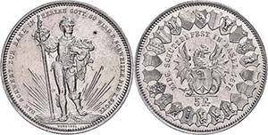 Switzerland 5 Franc, 1879, Basle, HMZ 2-1343 ... 