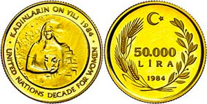 Turkey 50.000 lira, Gold, 1984, decade the ... 