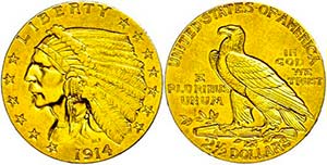 Coins USA 2 1/2 Dollars, Gold, 1914, Indian ... 