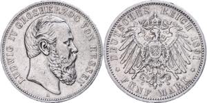 Hesse 5 Mark, 1891, Ludwig IV., cleaned, ... 