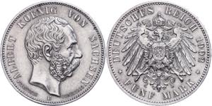Saxony 5 Mark, 1902, Albert, minimal edge ... 