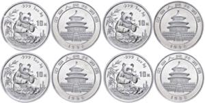 China Volksrepublik 4 x 10 Yuan, 1 oz ... 