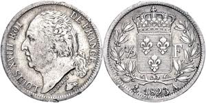 France 1 / 2 franc, 1823, silver, Paris, ... 