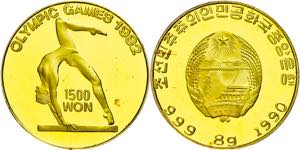 North Korea 1500 Won, Gold, gym, KM 58, 8 g ... 