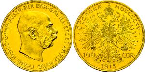 Austria 100 coronas, Gold, 1915, Franz ... 