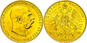 Austria 100 coronas, Gold, 1915, Franz ... 