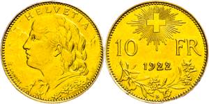 Switzerland 10 Franc 1922 B Bern (3, 14 g), ... 