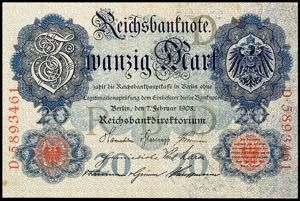 Deutsche Reichsbanknoten 1874-1945 20 Mark, ... 