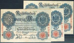 Deutsche Reichsbanknoten 1874-1945 3x 20 ... 